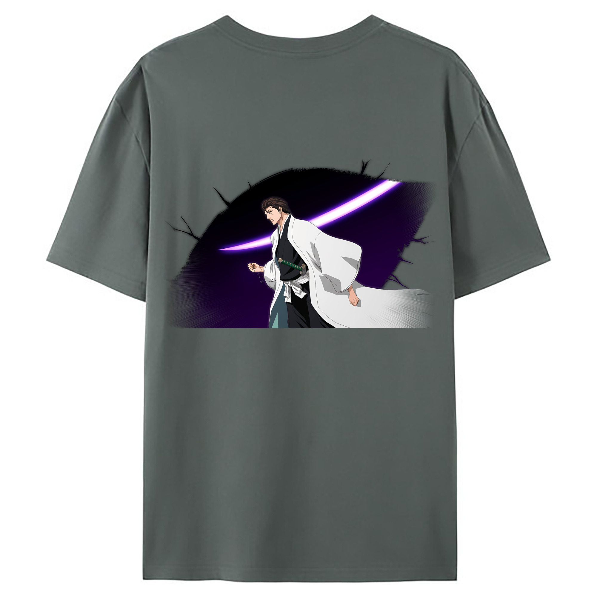 （画像用） ブリーチ 藍染 惣右介（あいぜん そうすけ） BLEACH Aizen Sousuke 綿100％ メンズ半袖Tシャツ（バックプリント） 通気性